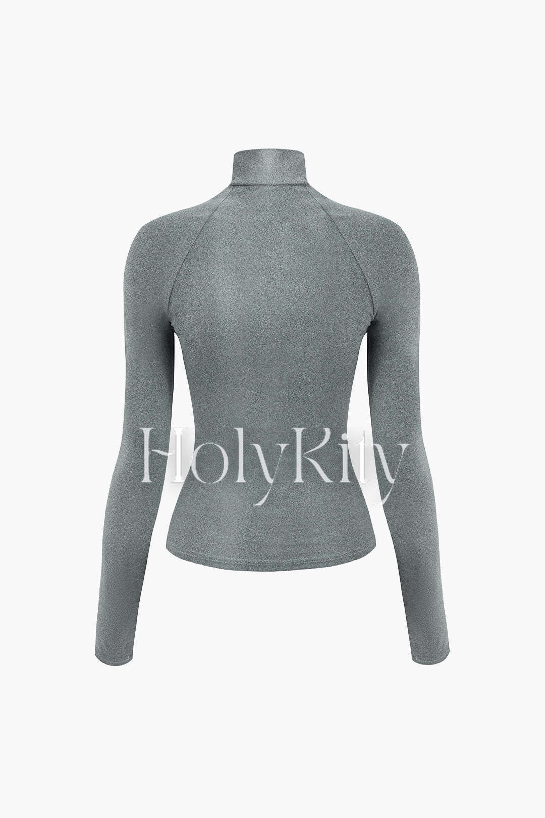 Zipper Mock Neck Stitch Detail Long Sleeve Top