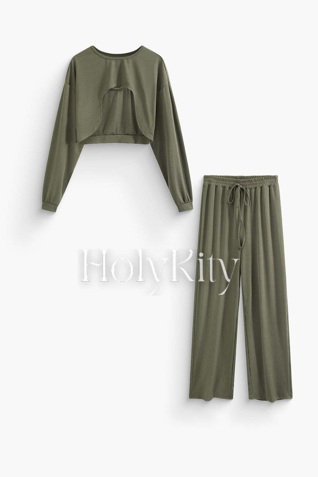 V-neck Tank Top And Asymmetric Sweatshirt And Tie Waist Straight Leg Pants Set