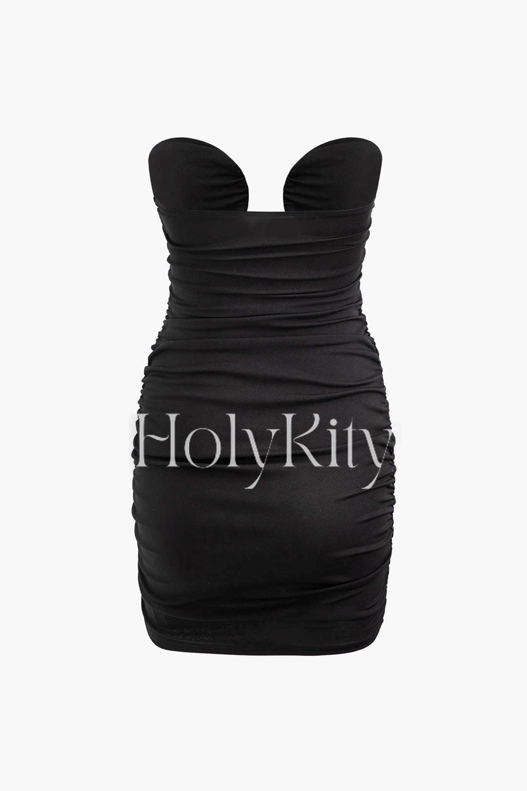 Strapless Ruched Cut Out Mini Dress