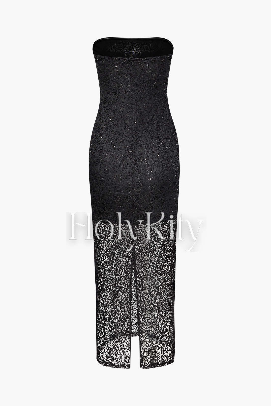 Sequin Panel Lace Strapless Midi Dress