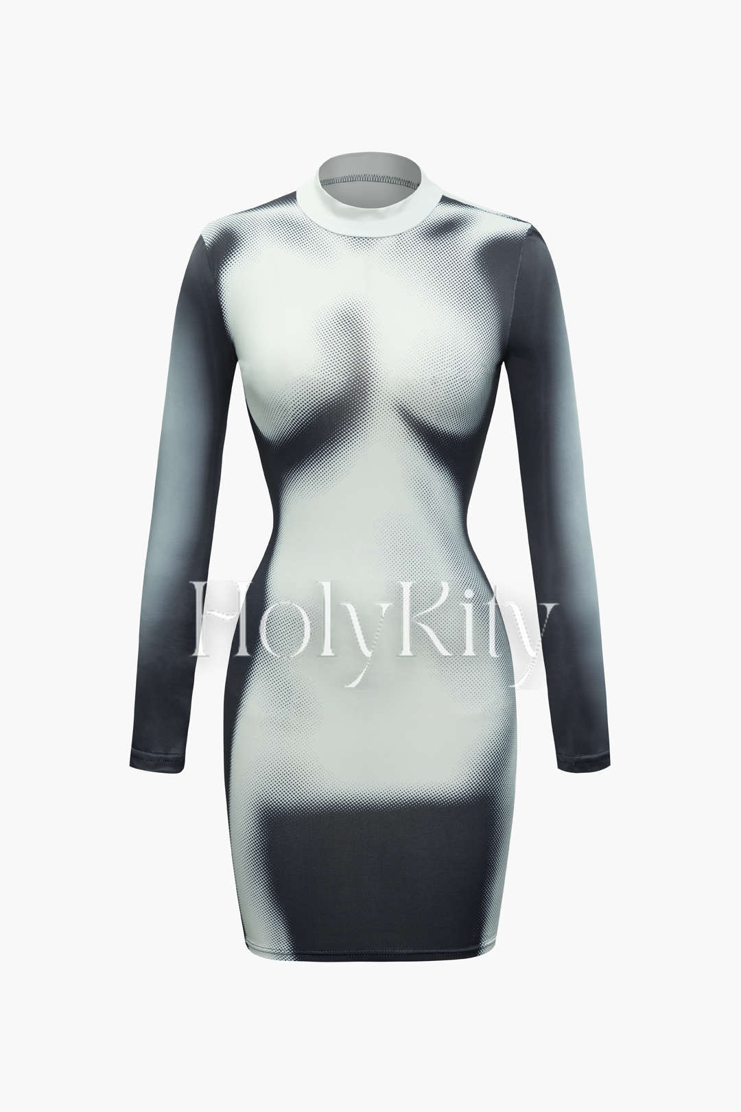 Body Print Turtleneck Long Sleeve Midi Dress