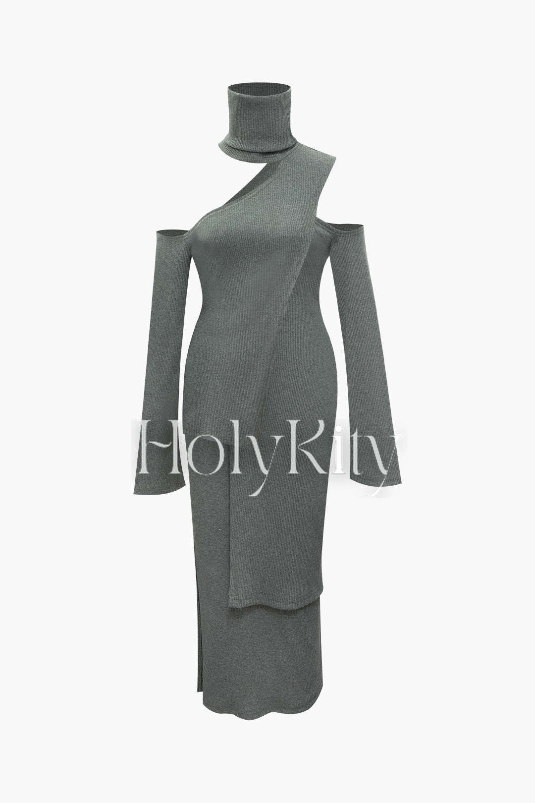 Ensemble haut à col roulé asymétrique et robe midi