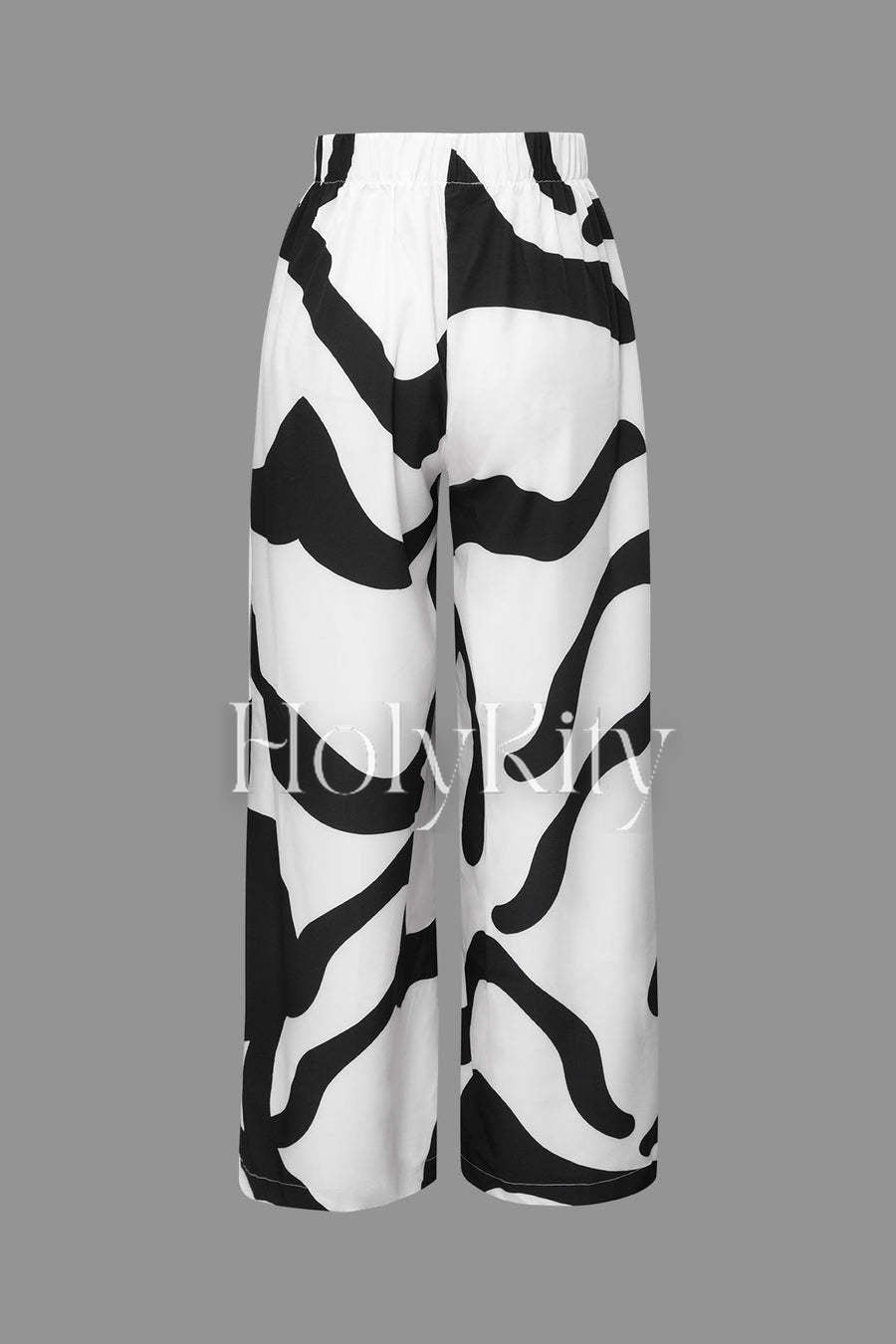 Line Print Button Up Long Sleeve Shirt And High Waist Wide Leg Pants Set