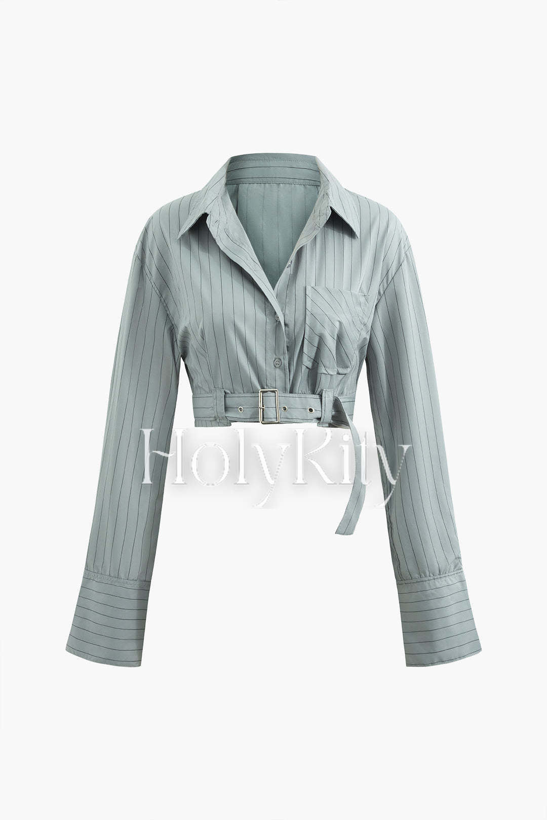 Chemise courte rayée avec poche poitrine et ceinture