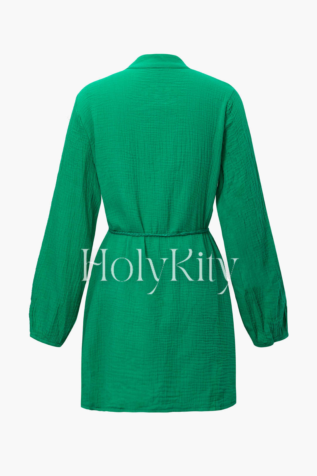 Mini-Hemdkleid mit Knopfleiste und geflochtener Krawatte
