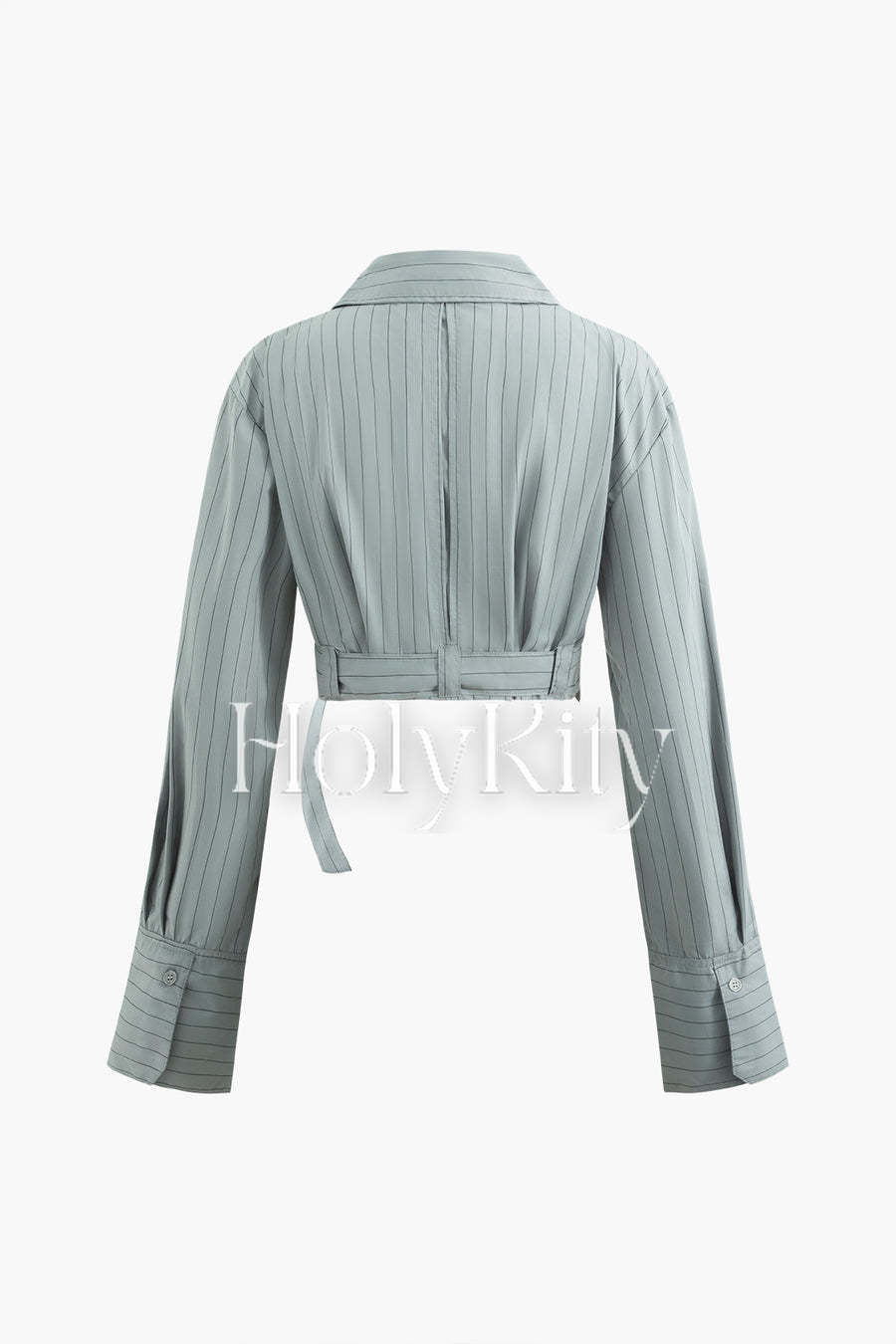 Chemise courte rayée avec poche poitrine et ceinture