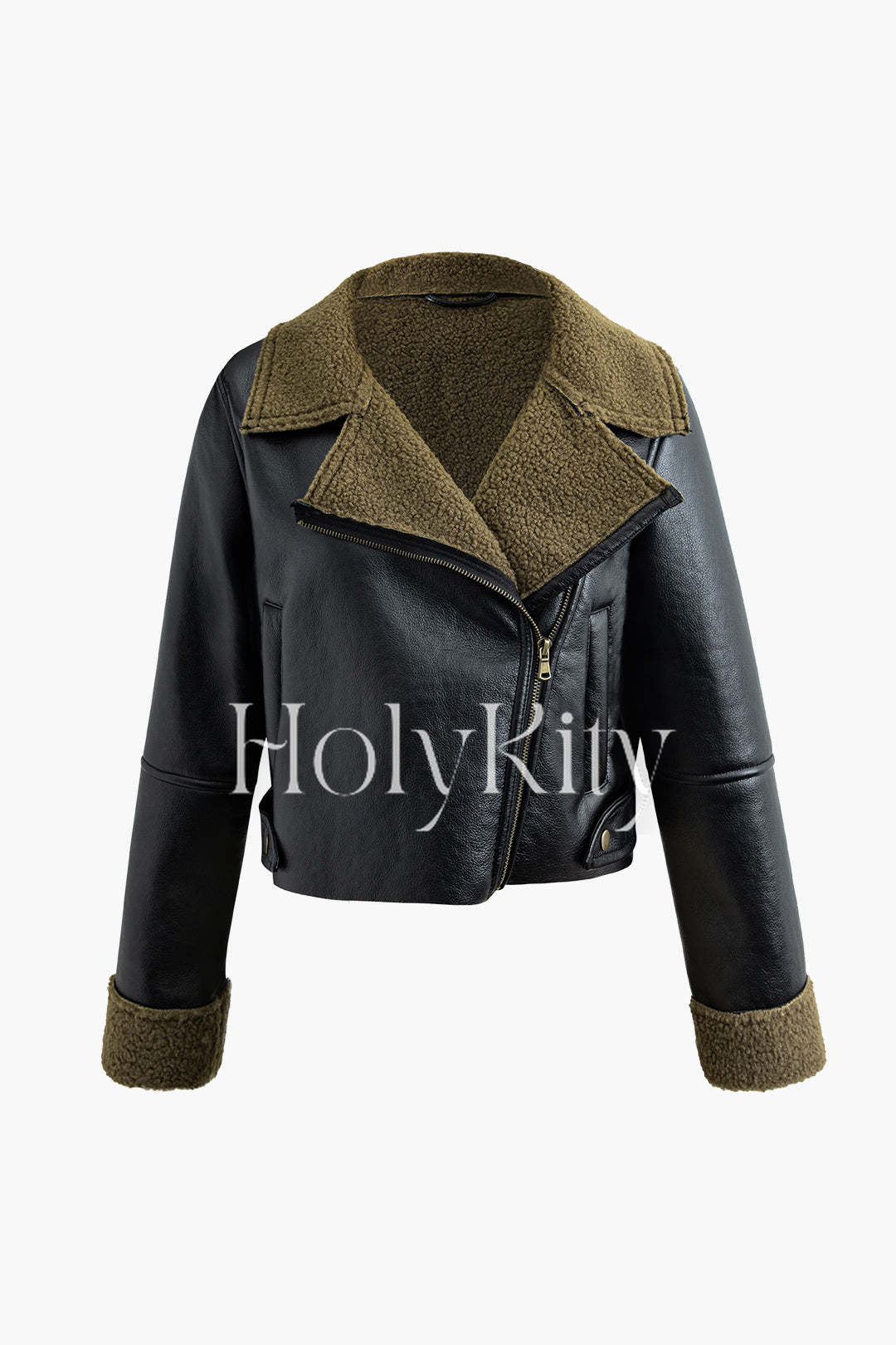 Veste motard zippée en similicuir polaire