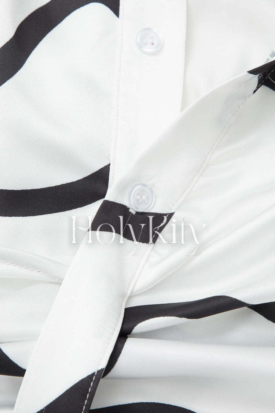 Line Pattern Satin Crop Long Sleeve Shirt