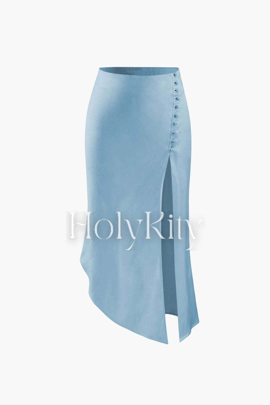 Asymmetric Hem Slit Button Deco Skirt