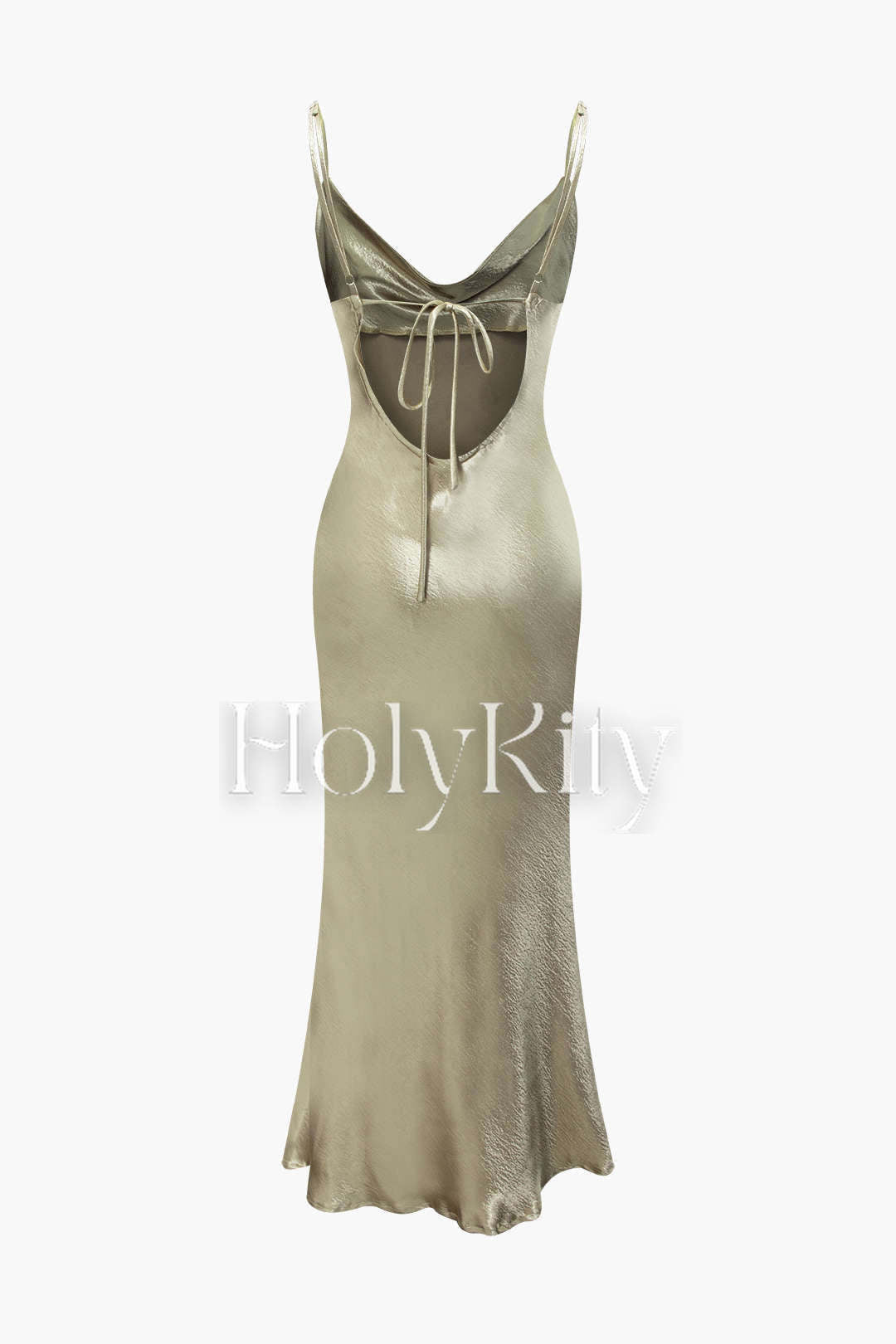 Rückenfreies Maxikleid aus Satin mit Wasserfallausschnitt
