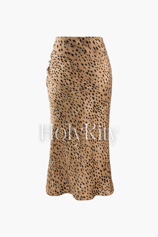 Leopard Drawstring Slit Skirt