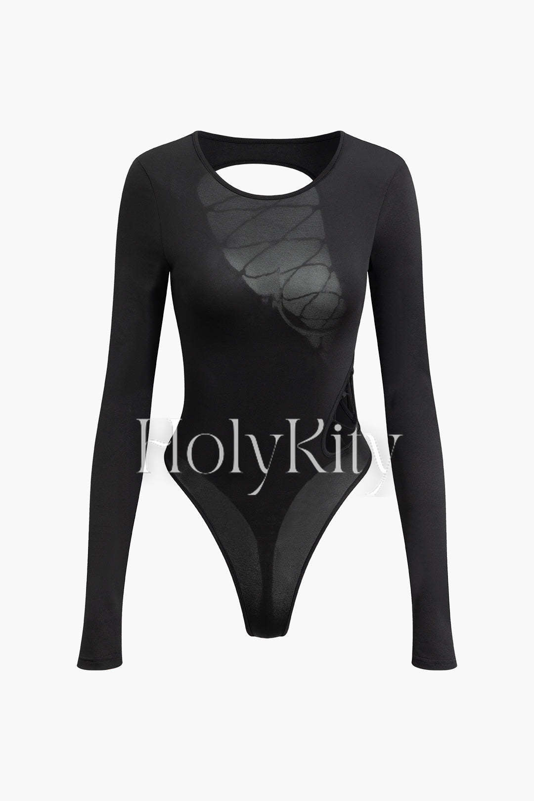 Cut Out Round Neck Long Sleeve Bodysuit