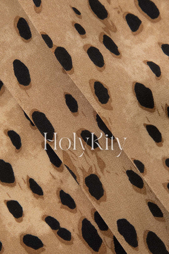 Leopard Drawstring Slit Skirt