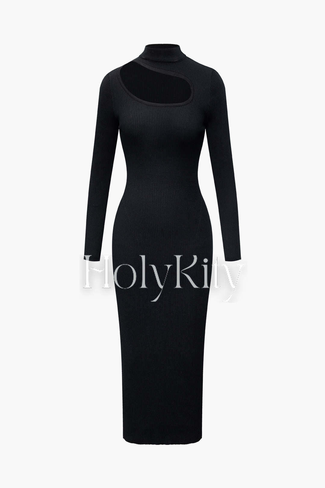 Solid Knit Cut Out Midi Dress