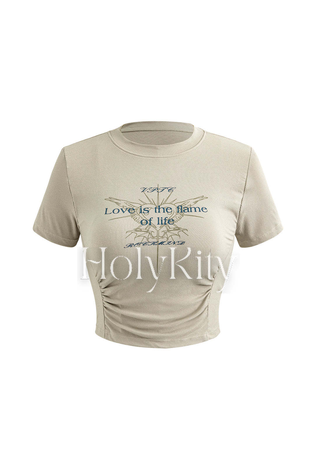 T-shirt court froncé à imprimé lettre