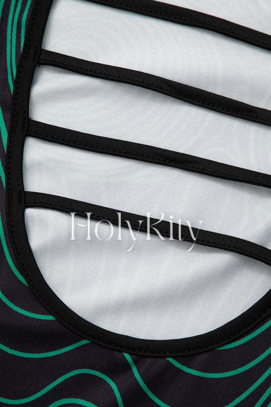 Rückenfreies Maxikleid mit langen Ärmeln und Bodyline-Print