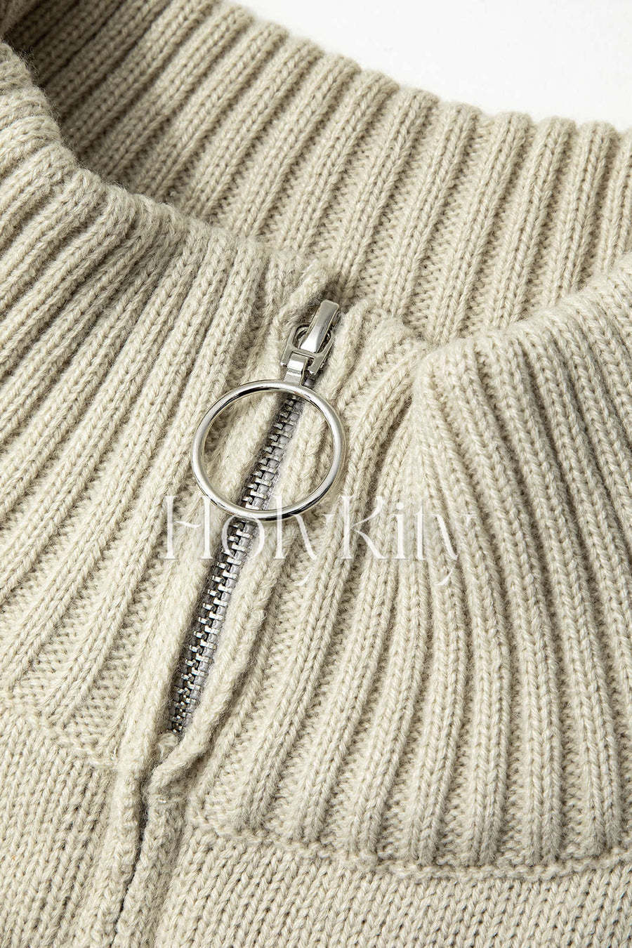Pull à manches longues en tricot à col montant et fermeture éclair