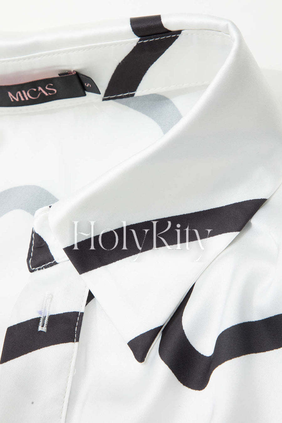 Line Pattern Satin Crop Long Sleeve Shirt