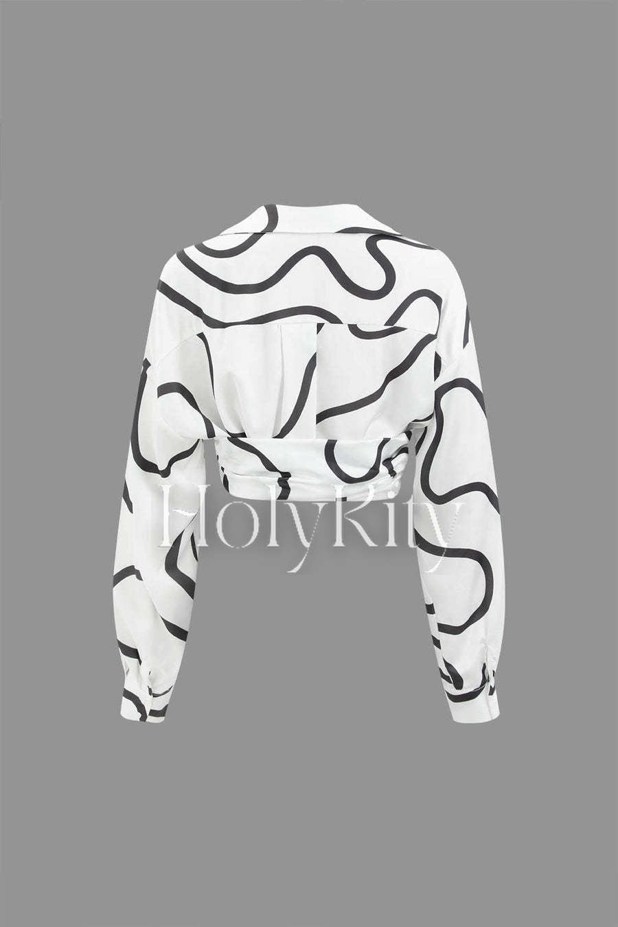 Line Pattern Satin Crop Long Sleeve Shirt