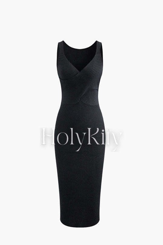 Set aus ärmellosem Rippstrickkleid mit überkreuztem V-Ausschnitt und Bolero