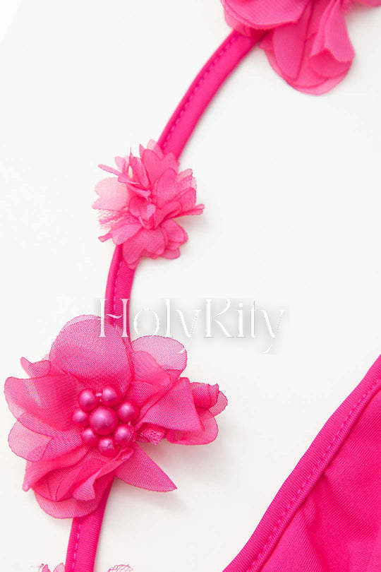 Maxikleid mit V-Ausschnitt und 3D-Blumendekor