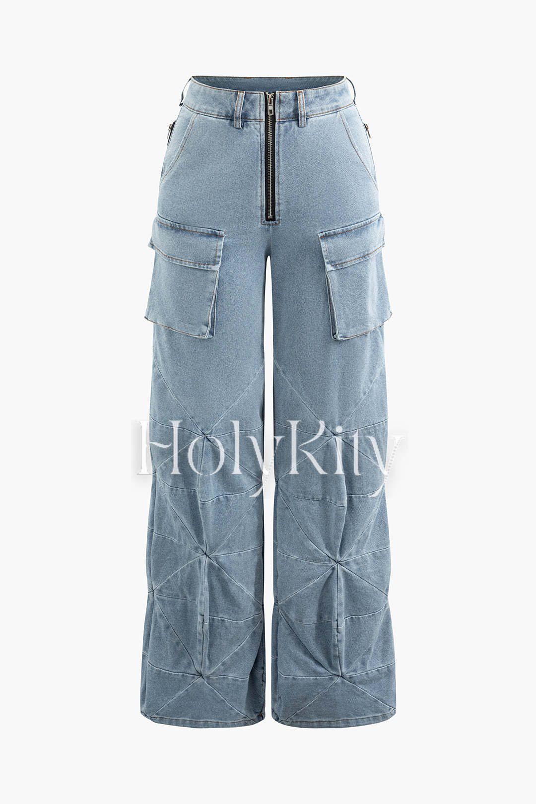 Cargohose mit hoher Taille und Pattentaschen und Nahtdetail