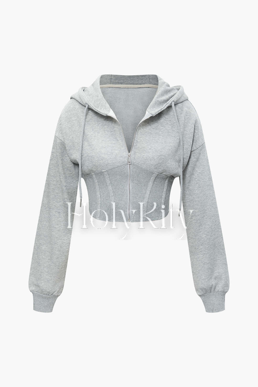 Kurze Sweatshirtjacke mit Kapuze und Reißverschluss