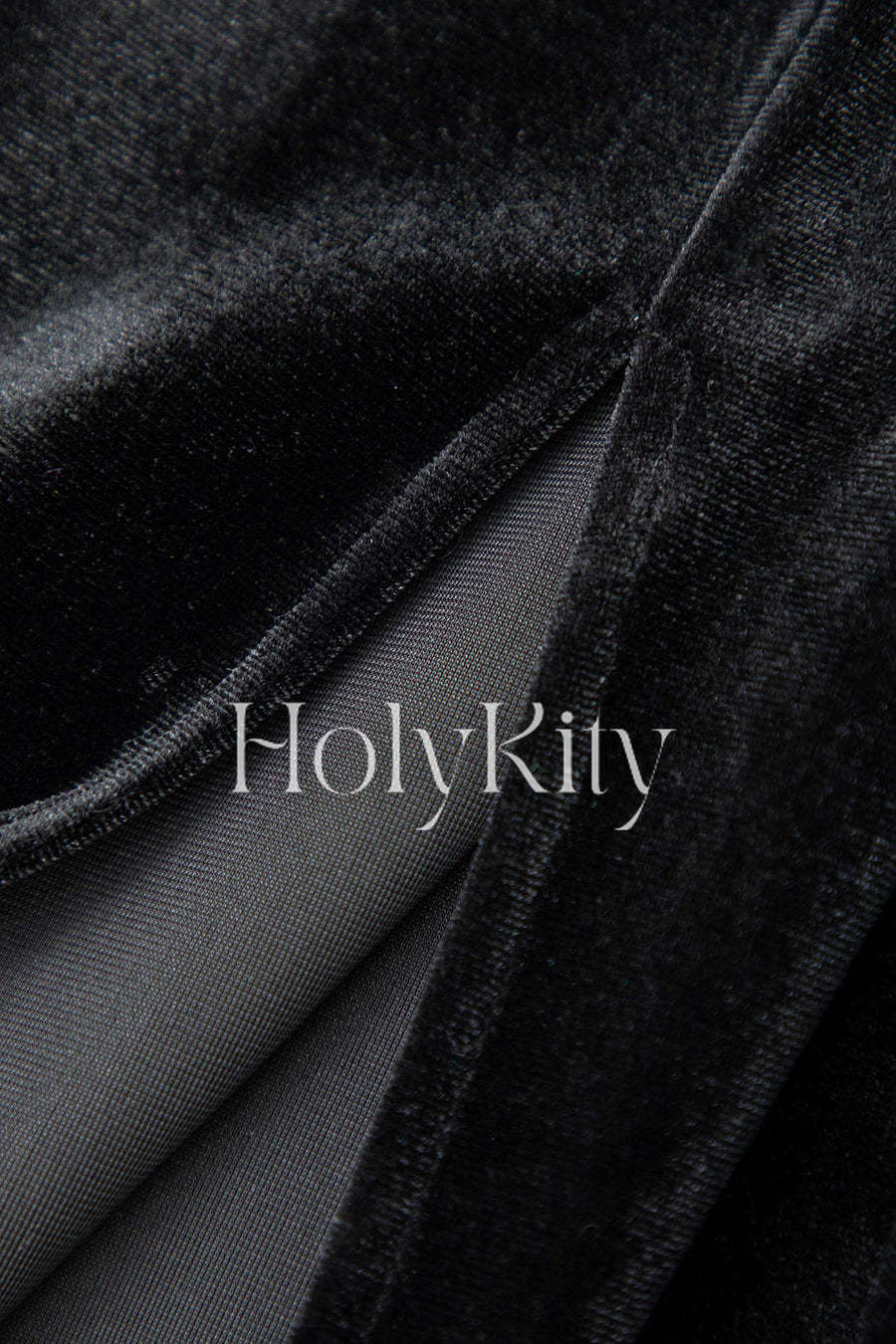 Ärmelloses Maxikleid aus Samt mit V-Ausschnitt, Rüschen und Schlitz