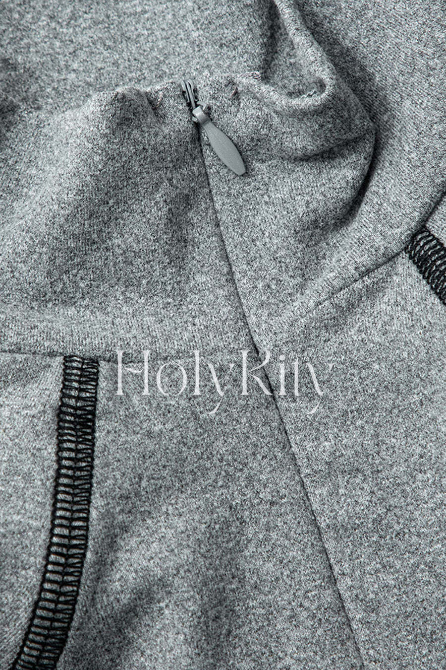 Zipper Mock Neck Stitch Detail Long Sleeve Top