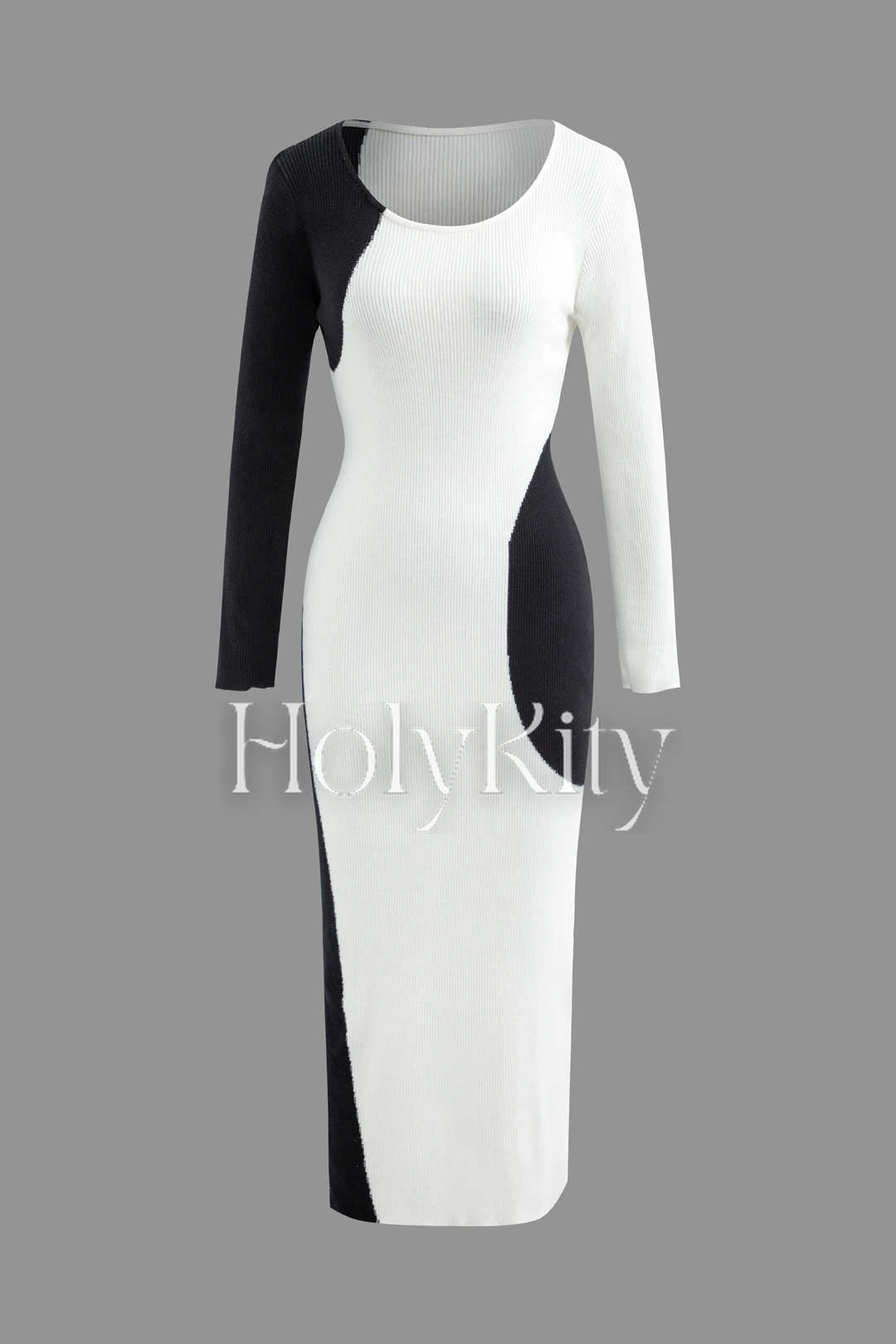 Contrast Round Neck Knit Maxi Dress