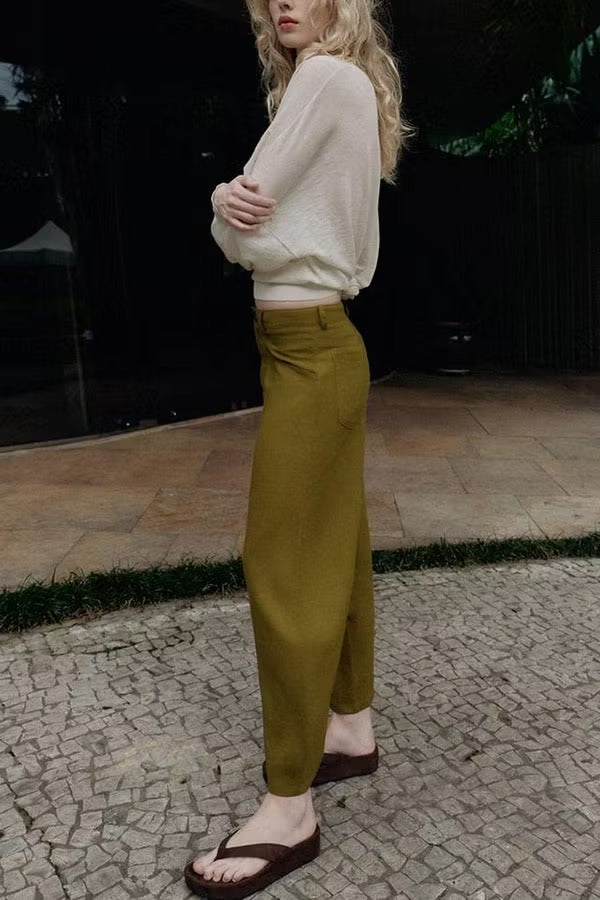Rosabelle Linen Blend Mid Rise Pocket Loose Balloon Pants