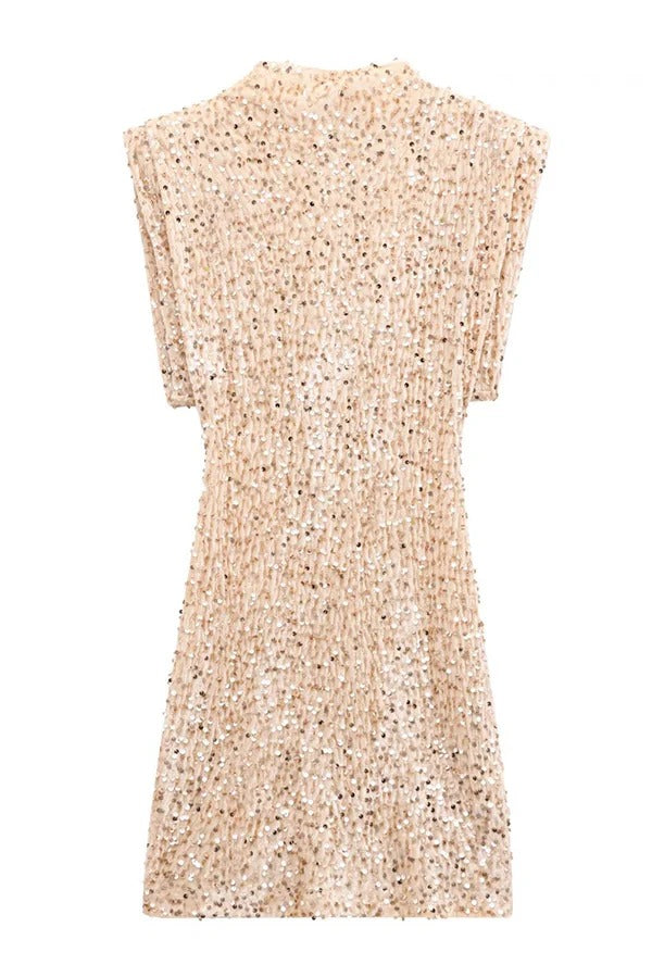 Fashionable Sequined Round Neck Sleeveless Slim-fit Mini Dress
