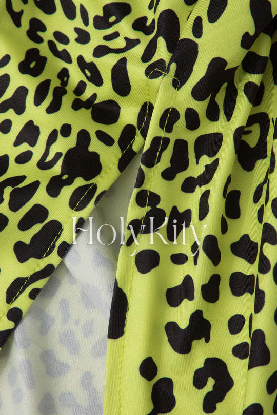 Leopard Print Backless Slit Maxi Dress
