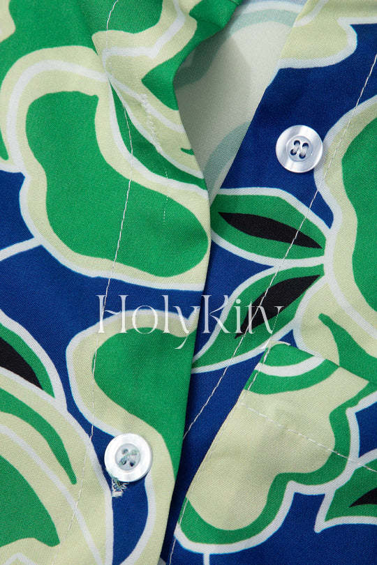 Ensemble chemise à manches longues imprimée avec poche poitrine et pantalon à cordon de serrage 