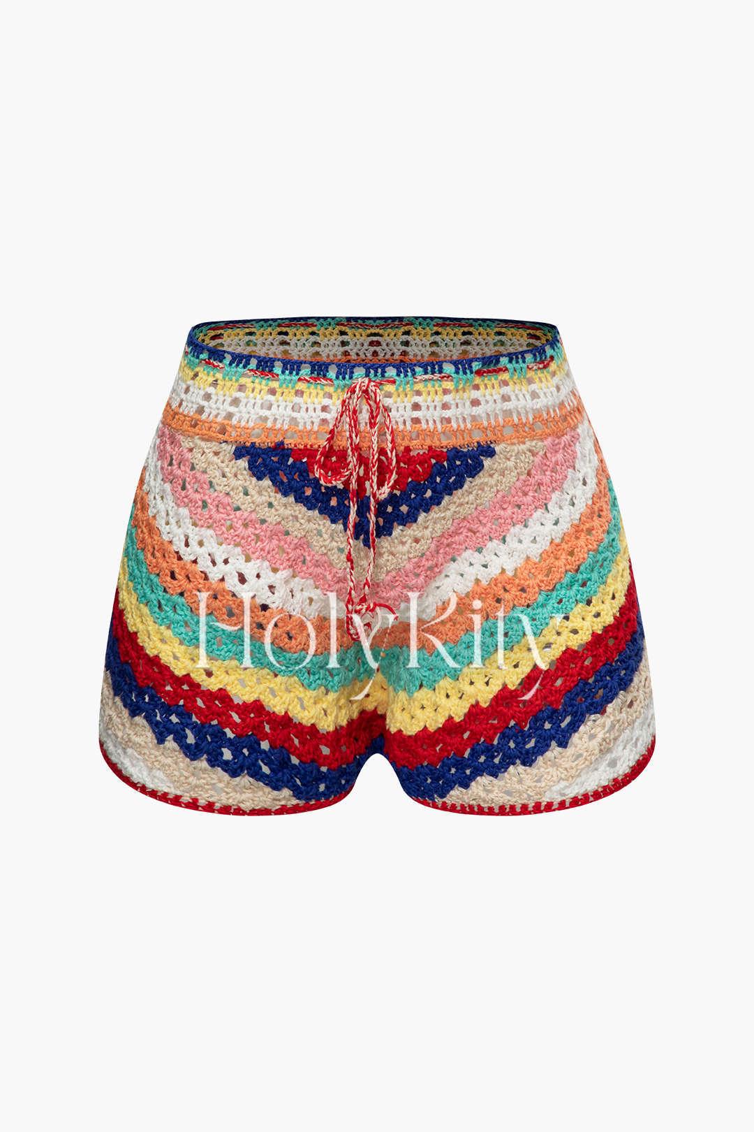 Short à taille nouée au crochet arc-en-ciel