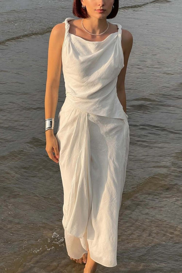 Elegant Relaxed Draped Pleated Maxi Dress