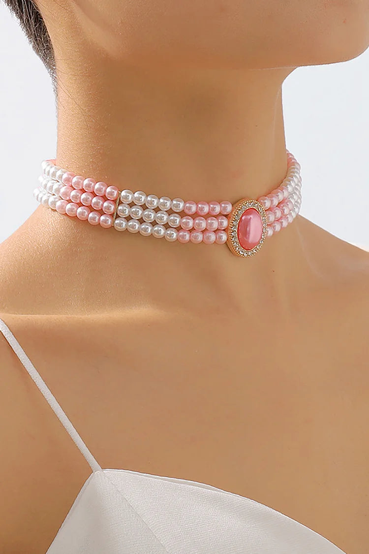 Elegant Layered Pearl Rhinestone Alloy Necklace