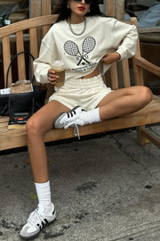 Vintage Casual Embroidered Sweatshirt And Sports High-waisted Shorts Set