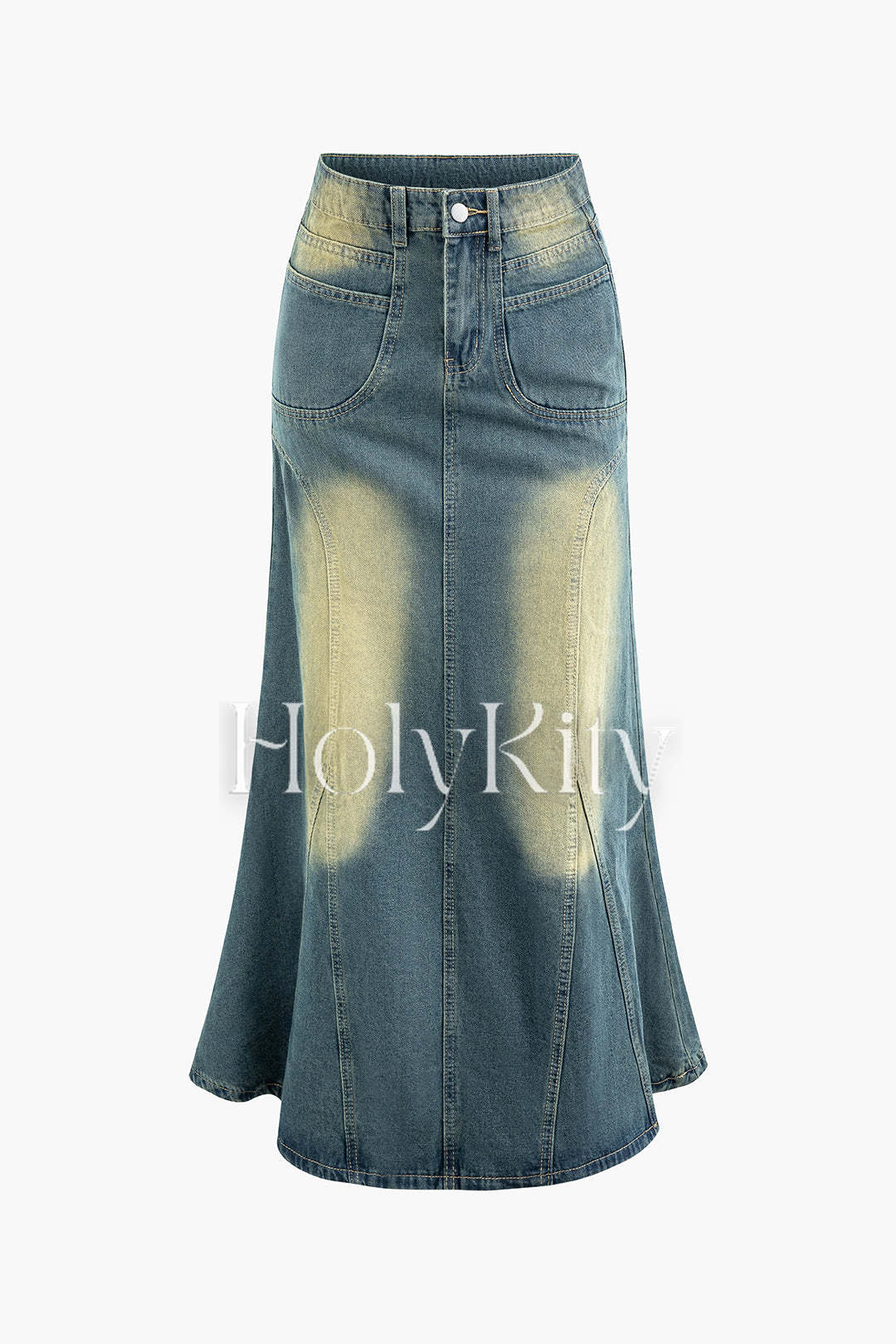 Jupe longue sirène taille haute en jean vieilli 