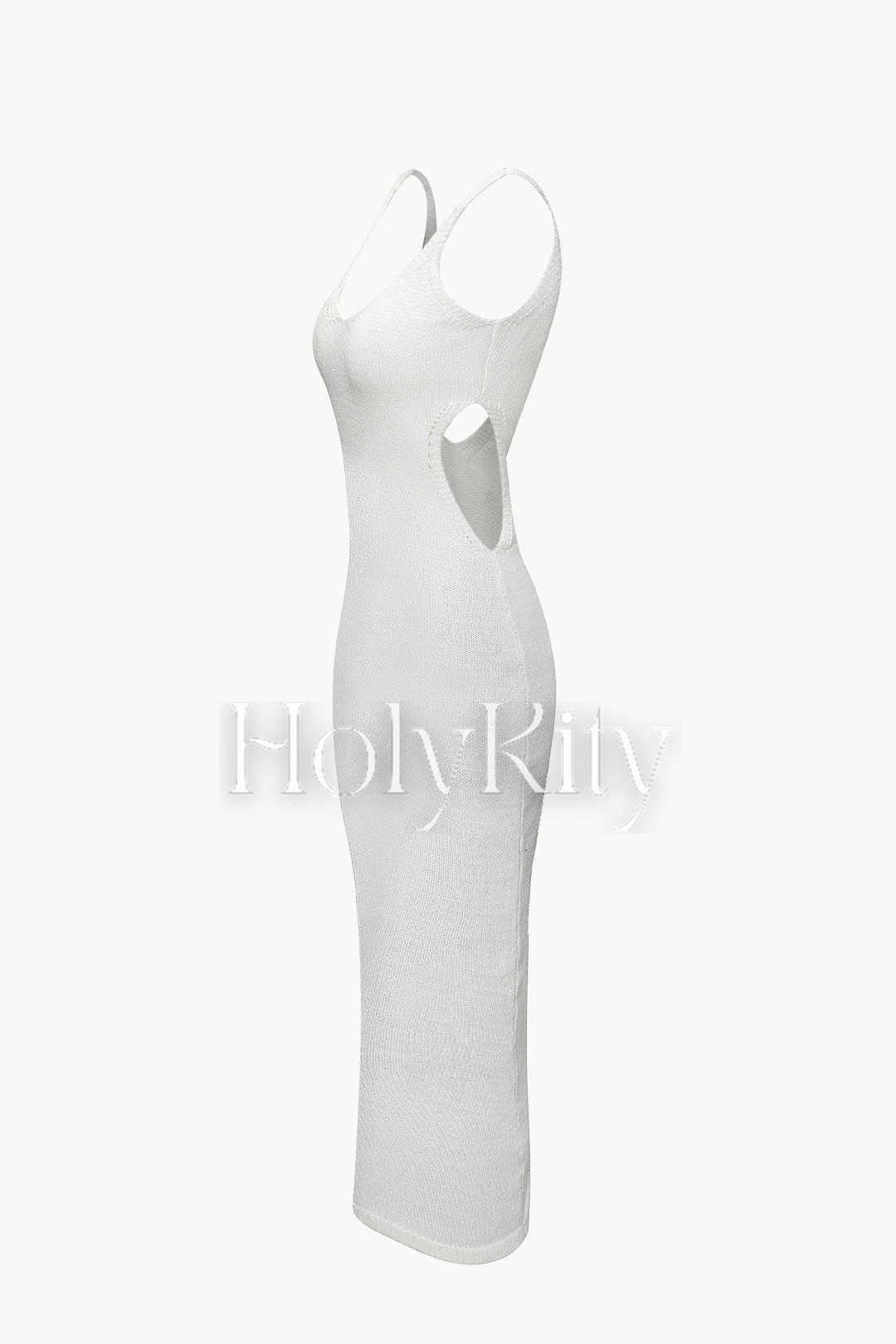 Rückenfreies Maxikleid aus Strick mit V-Ausschnitt und Cut-Out 