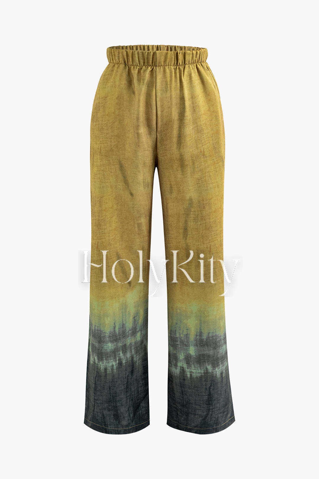 Pantalon droit taille haute élastique tie-dye 