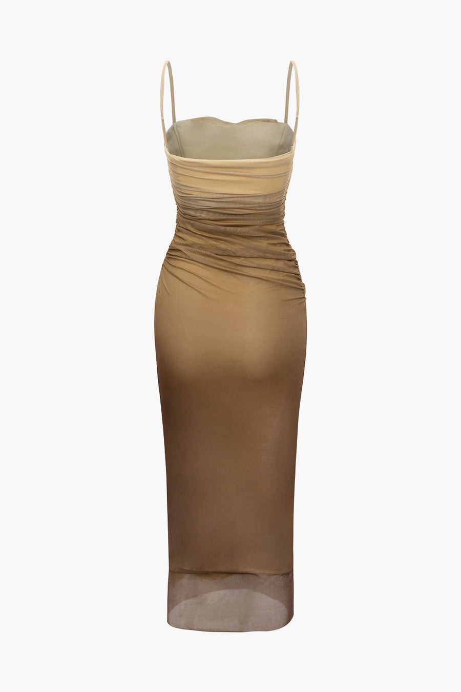Gerüschtes Camisole-Maxikleid aus Netzstoff