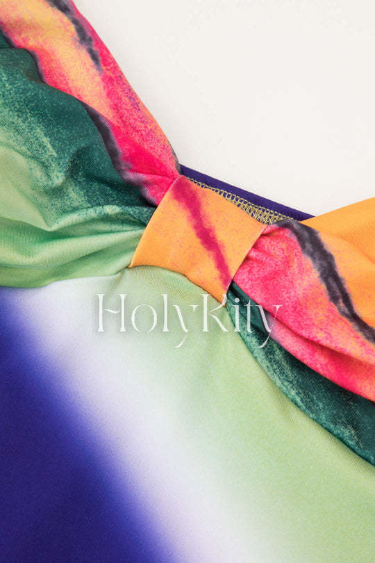 Multicolored Knot Front Maxi Dress
