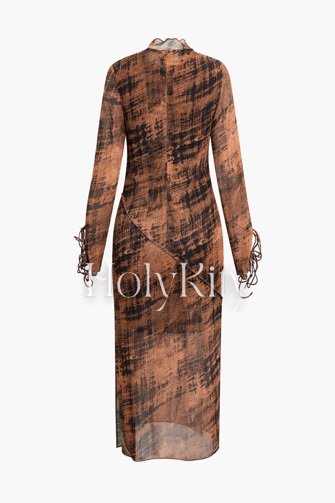 Maxikleid mit abstraktem Print und Schnürung und langen Ärmeln 