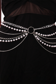 Layered Pearls Metallic Fashionable Waist Chain