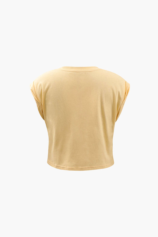T-shirt à manches retroussées et ourlet noué Love 