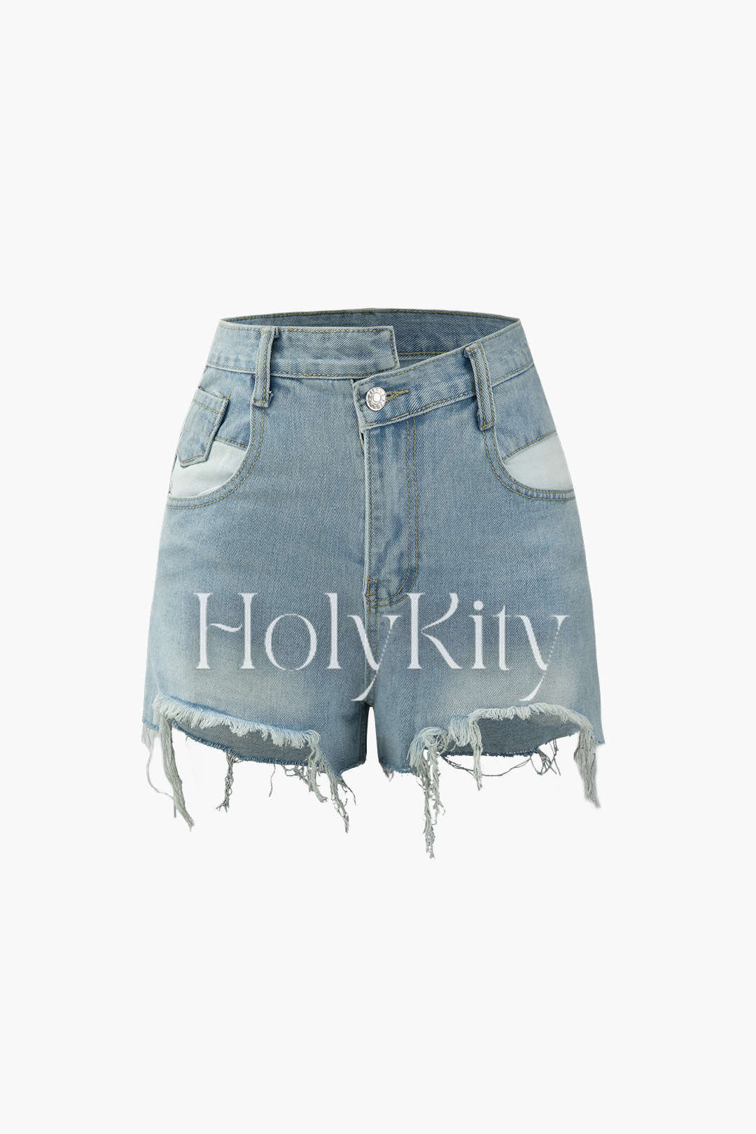 Short en jean asymétrique effiloché 