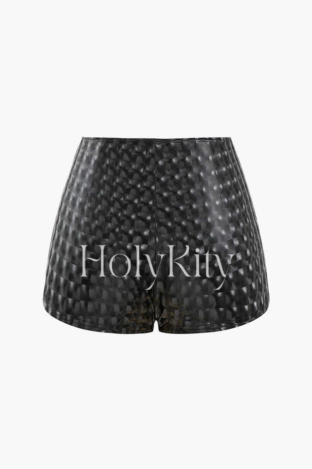 Checkered-effect Faux Leather Shorts