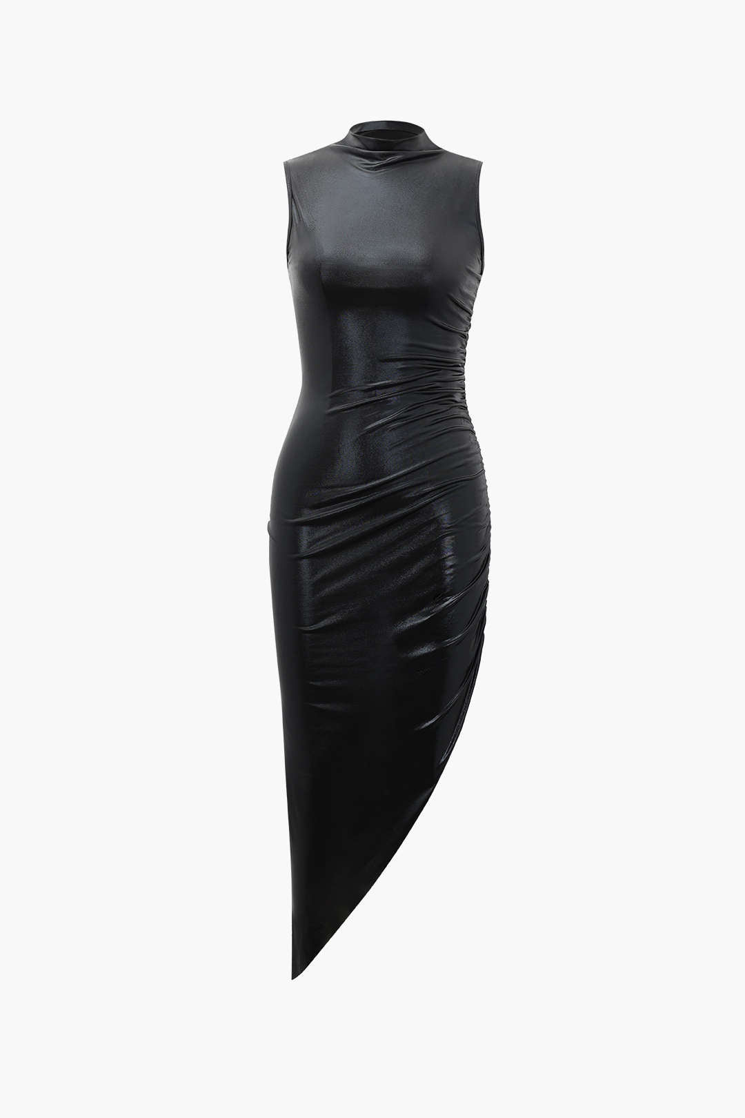 Robe midi sans manches à ourlet asymétrique métallisé 