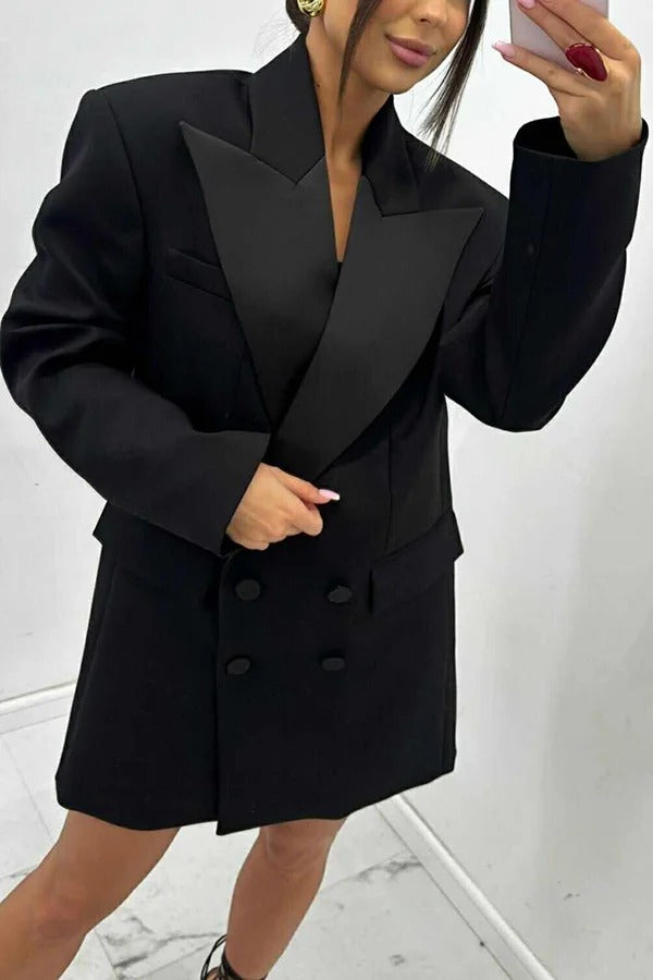 Chic Style Satin Lapel Button Up Long Sleeve Oversized Blazer